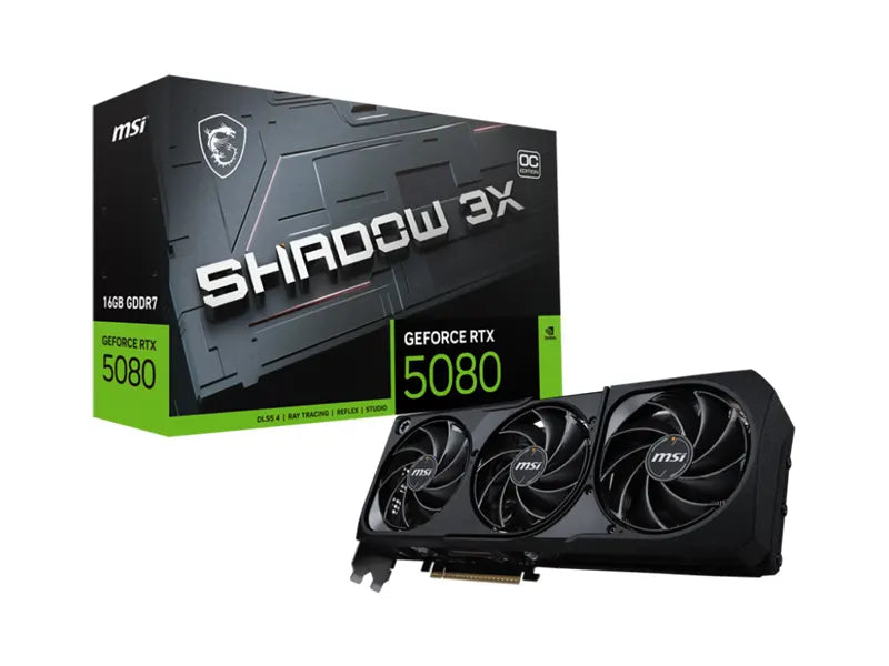 MSI GeForce RTX 5080 16G Shadow 3X OC Graphics Card (16GB GDDR7, 256-bit, Extreme Clock 2655 MHz, DisplayPort x 3 2.1a, HDMI 2.1b, NVIDIA Blackwell Architecture